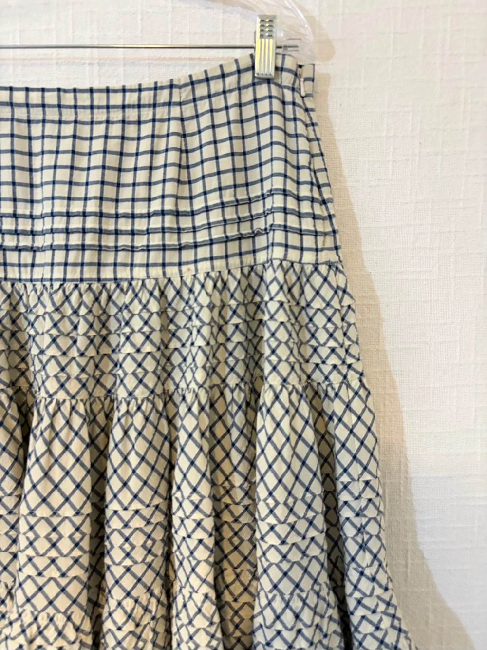 Ralph Lauren Women's Blue White Check Cotton Pleated Knee Skirt Zip 10 - Picture 2 of 4